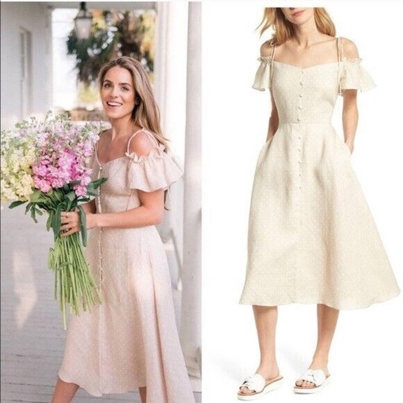 Gal Meets Glam Colleen Dress Ecru Size 2 - Picture 5 of 6